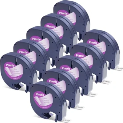 Image of 10X 12267 Replacement Label Tape for Dymo LetraTag Black on Clear/Transparent S0721530 Plastic Cassette LT Cartridges 100H 100T QX50 110T XR XM 2000, Orison