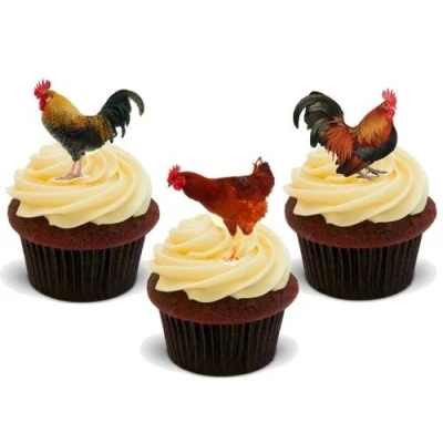 Image of Chicken Trio Mix 12 Edible Stand Up Premium Wafer Card Cake Toppers Decorations