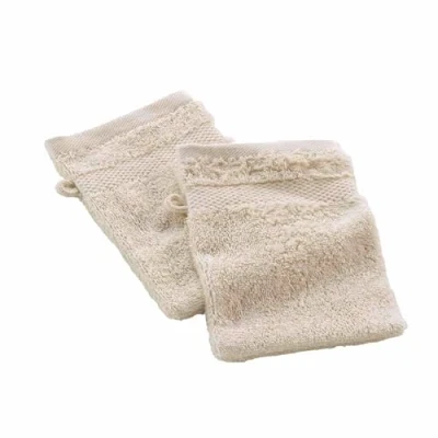 Image of Douceur d&#039;Intérieur, Elegance Sand 2 Wash Mitts (15 x 21 cm) 100% Cotton Plain