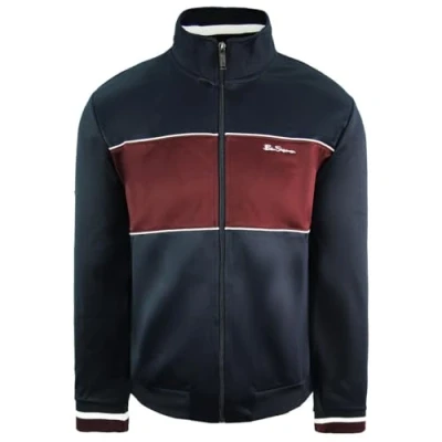 Image of Ben Sherman Long Sleeve Zip Up Navy Blue Mens Panelled Track Jacket 0065218