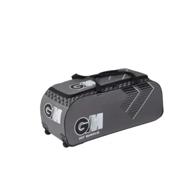 Image of Gunn &amp; Moore GM Cricket Wheelie Bag Holdall 707 Engineered Wheel Housing All Terrain Tough Water Resistant 600 Denier Polyester Anti Scuff Corner Protection Medium 92 Litres Grey