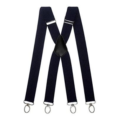 Image of Olata Heavy Duty X Shape Multi Purpose Wide Braces/Suspenders with Carabiner Clips 4cm. Navy Blue (Silver Clips)