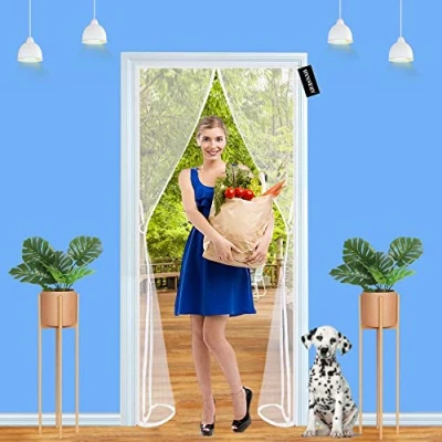 Image of Fly Screens for Doors 120 x 215 cm Heavy Duty Patio Insect Door Screen &amp; Mosquito with Powerful Magnets Seal Full Frame Magic Tape Without Drilling Easy to Install White A