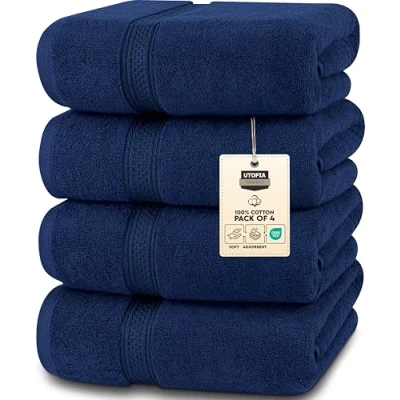 Image of Utopia Towels 4 Piece Bath Set (69 x 137 CM) Premium 100% Ring Spun Cotton Quick Dry, Highly Absorbent, Soft Feel Towels, Perfect for Daily Use (Navy)