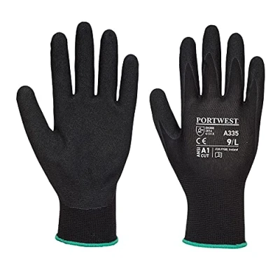 Image of Portwest Dermi Grip NPR15 Nitrile Sandy Glove Black Large