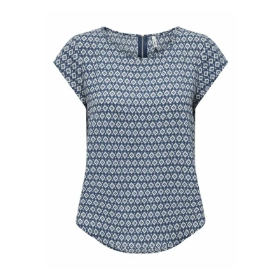 Image of ONLY Women&#039;s Onlvic S/S Top Noos Ptm T Shirt, Dark Denim/AOP: Small Ikat, 8