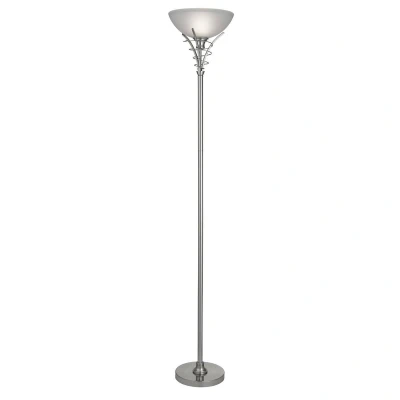 Image of Linea 1 Light Floor Lamp Uplighter Satin Silver and Opal Glass, E27