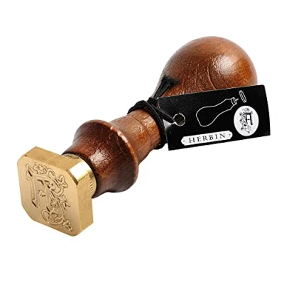 Image of Jacques Herbin Ref 40019T Square Seal with Varnished Wooden Handle 20mm x Pellet Illuminated Letter Delicate Plant Motif &quot;S&quot;