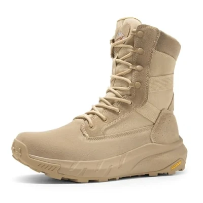 Image of NORTIV 8 Men&#039;s Breathable Tactical Military Work Boots Side Zipper Leather Lightweight Hiking Motorcycle Combat Boots,Size 9.5,Sand,SNMT242M