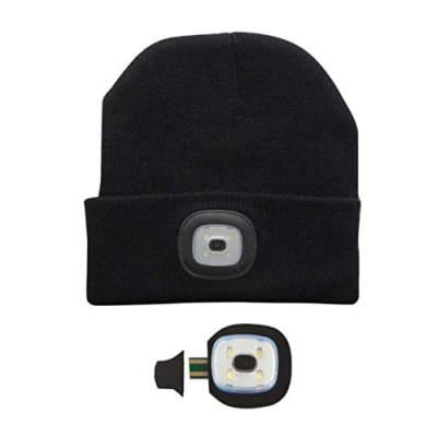 Image of ZYBUX Beanie Hat Headlight LED Winter Warm Hands Free Camping Running Headlamp USB Rechargeable (Black)