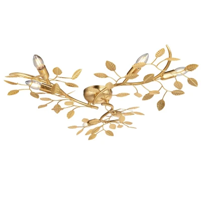 Image of Linette Multi Arm Semi Flush Ceiling Lamp Gold Leaf, 6x E14