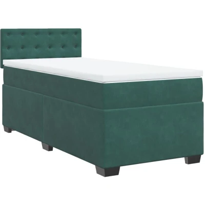Image of vidaXL Box Spring Bed with Mattress Dark Green 90x200 cm Velvet