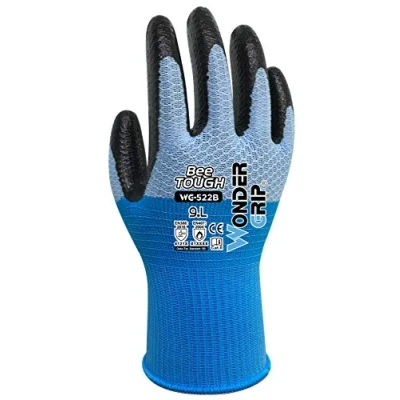 Image of Wondergrip Bee Tough WG 522B Safety Gloves Nitrile Coating &amp; Oil Resistant High Grip Series Knitting DuaLiner Technology Ergonomic Fit Blue Medium