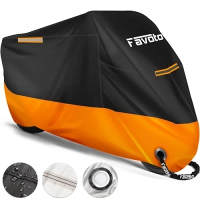 Image of Favoto Updated Version Motorbike Cover Waterproof Motorcycle XXXL UV Scratch Bird Droppings Heat Resistant Outdoor Protection 104 x 41 50 inch with 2 Windproof Buckles