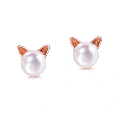 Image of Baobei Elegant rose gold plated 925 Sterling Silver freshwater pearl cute cat Stud Earrings For women Girls friendship birthday gift (pearl earrings)