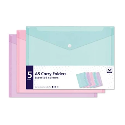 Image of 5 Assorted Pastel Colour A5 Document Stud Wallets Plastic Carry Popper Folder Pink Aqua