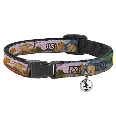 Image of Buckle Down Cat Collar Breakaway Lion King Simba Nala Growing Up Scenes, Multicolor, 1/2&quot; Wide Fits 8 12&quot; Neck Medium (BAC WDY039 NM)