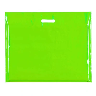 Image of 100X Plastic Carrier Bag Modern Printed Strong Gift Shopping Bags 3 SIZES/10 Colors (Light Green (Large))