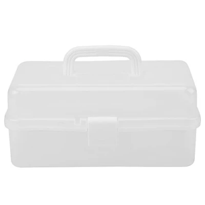 Image of Akozon Transparent Plastic Storage Box Foldable Three Layers Tool Organizer Container Case with Handle (Clear)
