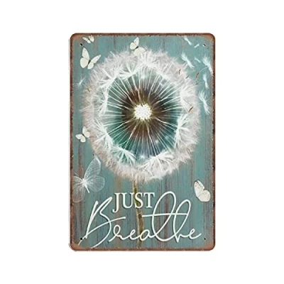 Image of DAIERCY Dandelion Canvas Hippie Decor Tin Signs Just Breathe Style Therapy Butterfly Art Funny Vintage Metal Sign Plaqu Poster Wall Kitchen Garden Bathroom Home Decor, 140x200 mm