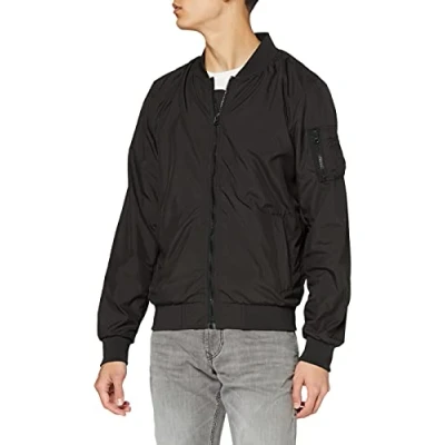 Image of Build Your Brand Men&#039;s Nylon Bomber Jacket, Black (Black 00007), XX Large