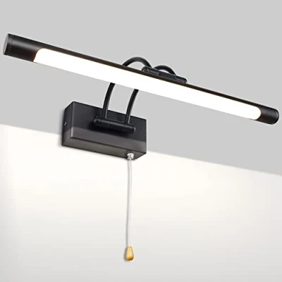 Image of MantoLite Wall Sconce 8W,Bathroom Mirror LED Picture Light with Swivel Lamp Head and Pull Switch for Hotel Restaurant CRI90+, Arc Arm,3000K Warm White Bedside Reading Fixtures(Black 40CM)