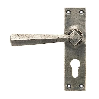 Image of From the Anvil Antique Pewter Straight Lever Euro Lock Set
