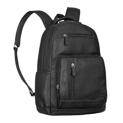Image of STILORD &#039;Hubertus&#039; Leather Backpack Women and Men Vintage Laptop 15,6 inch School Daypacks Teacher Bag, Colour:Black