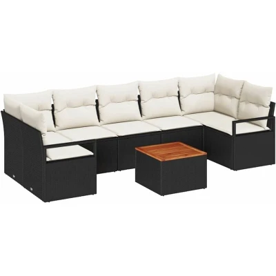 Image of vidaXL 8 Piece Garden Sofa Set with Cushions Black Poly Rattan Acacia