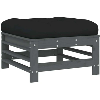 Image of vidaXL Garden Footstool with Cushion Grey Solid Wood Pine