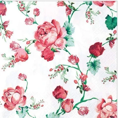 Image of 20 Napkins Red Rose Flower Vintage Wedding 33 x cm