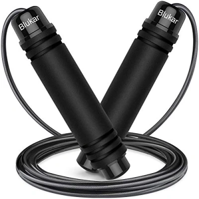Image of Blukar Skipping Rope, Speed Jump Rope Tangle free Adjustable with Rapid Ball Bearings &amp; Soft Foam Handle for Fitness Workouts Fat Burning Exercises Boxing Spare Length Adjuster Included