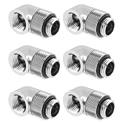 Image of Dracaena 6 Pack G1/4&quot; Thread Male to Female Extender Fitting, 90 Rotary Enhance Multi Link Adapter Fitting for Computer Water Cooling System, Silver