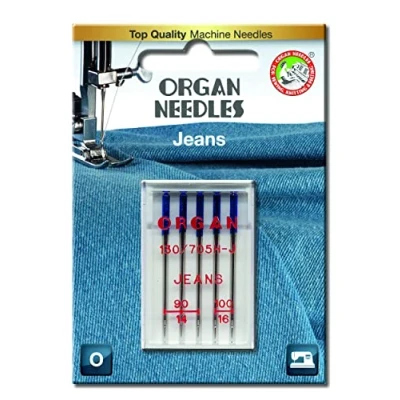 Image of Organ Set of 5 Sewing Machine Needles for Jeans and Other Heavy Fabrics in Sizes 90 100