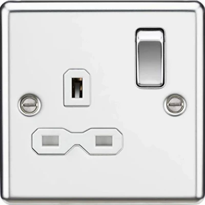 Image of KnightsBridge 13A 1G DP Switched Socket with White Insert Rounded Edge Polished Chrome