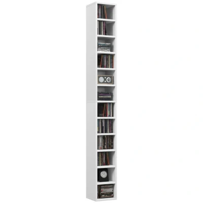 Image of HOMCOM 204 CD Storage Unit, DVD Tower with 12 Cubes, 175cm Tall Bookcase for Living Room, Home Office, Study White