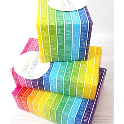 Image of Abacus Cards Rainbow Stripe Wrapping Paper 2 Sheets &amp; Tags Plastic Free Fully Recyclable