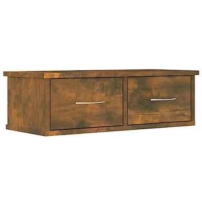 Image of vidaXL Wall Cabinet Smoked Oak Engineered Wood 60x26x18.5 cm Mounted Floating TV Unit with 2 Drawers Home Decor and Storage Solution