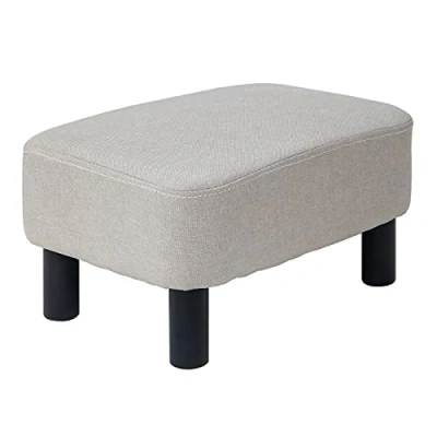 Image of IBUYKE 16.54&quot; Small Footstool Linen Fabric Pouf Ottoman Footrest Modern Home Living Room Bedroom Rectangular Stool, with Padded Seat Pine Wood Legs, RF BD213 C