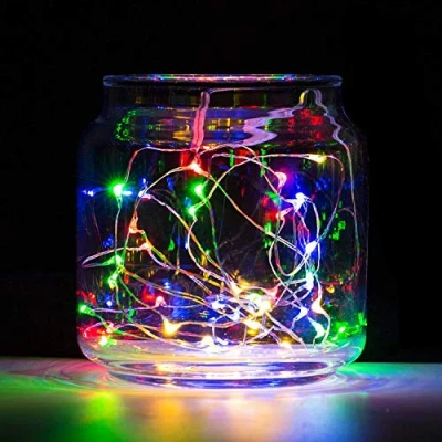 Image of 2 Pack Battery Powered 2M 20 LED Silver Wire Fairy String Lights Firefly DIY Decoration for Bedroom Jars Christmas Wedding Party Festival Indoor Outdoor Camping Muliticolour