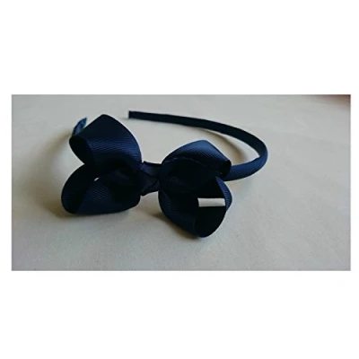 Image of Alice Band With Bow Girls Ribbon Hair Headband (Navy)