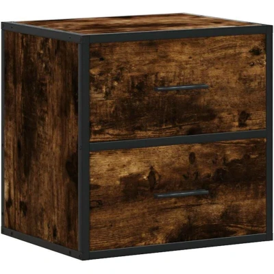 Image of vidaXL Wall Mounted Bedside Cabinet Smoked Oak Nightstand with Drawer and Shelf Metal Engineered Wood 40x31x39.5 cm Bedroom/Living Room