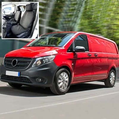 Image of UK Custom Covers SC666BEM Tailored Heavy Duty Waterproof Front Seat (Single/Single WITH Armrests) Black INCLUDES EMBROIDERY To Fit Mercedes Vito 2015 Onwards