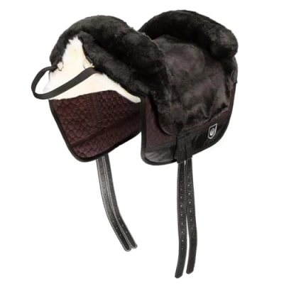 Image of CHRIST Lambskin Saddle Spanish style Fellsattel IBERICA Plus from treeless bareback pad out of genuine sheepskin, size Warmblood, brown