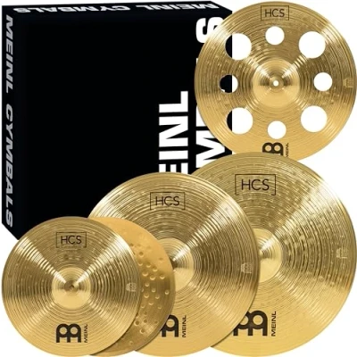 Image of Meinl Cymbals HCS Expanded Cymbal Set (Video) Box Pack with 14 inch Hihat, 16 Trash Crash, 18 20 Ride for Drum Kit (35,56 50,80cm) Traditional Finish Brass (HCS14161820)