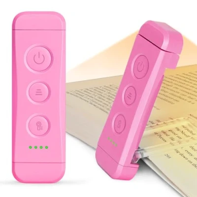 Image of Glocusent Reading Light Book Clip On, Eye Caring Lights for Books in Bed, 3 Colours &amp; 5 Brightness Dimmable, Portable Flexible, Long Lasting up to 80 hrs, Perfect Lover