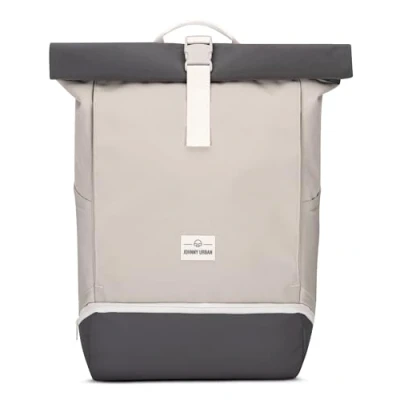 Image of Johnny Urban Roll Top Backpack Women &amp; Men Beige Allen Large Rucksack for School, University, Work Laptop Compartment 16 Inch Water Repellent