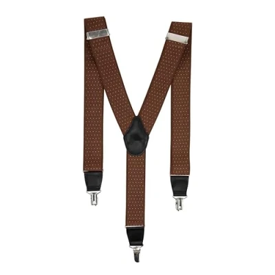 Image of Alanna Jones Men Polka Braces Y Style Stainless Steel Metal Clips One Size Adjustable Suspenders Trouser Dotted Salopette Strong (Brown Polka)