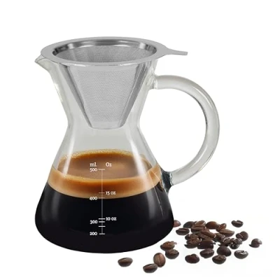 Image of Premier Housewares Contemporary Coffee Pot 400ml Borosilicate Glass And Tea Versatile With Advanced Filtration, 11 x 14