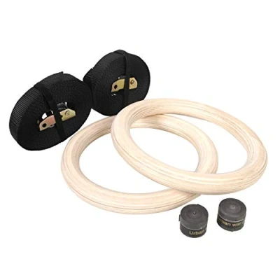 Image of ZERRO Wooden Gymnastic Rings, Fitness Rings with Adjustable Straps and Buckle for Strength Training, Pull Ups Dips,Home Gym &amp; CCLIFE, Colour:Wooden